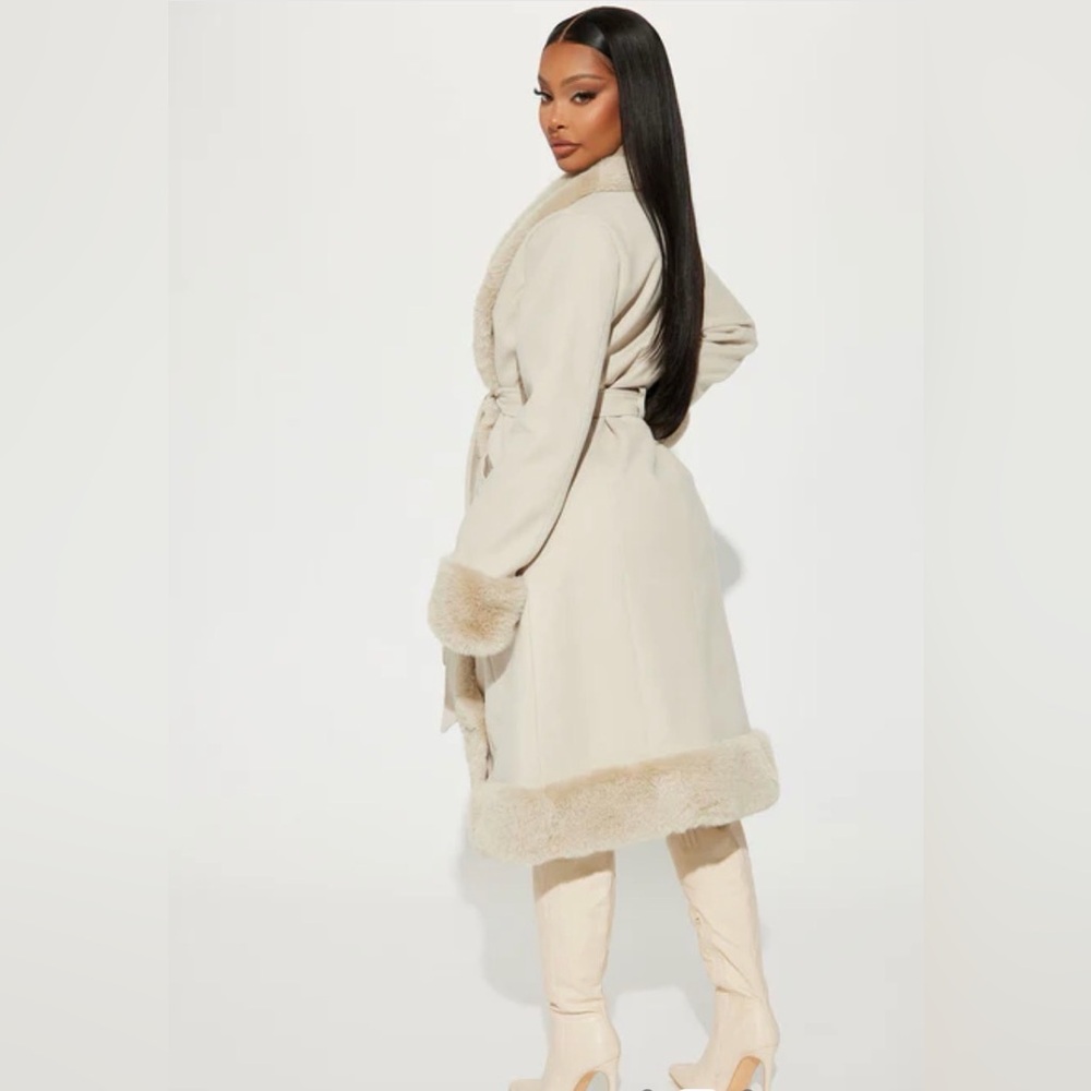 Fashion Nova Cream Faux Fur Trench - Picture 2 of 7